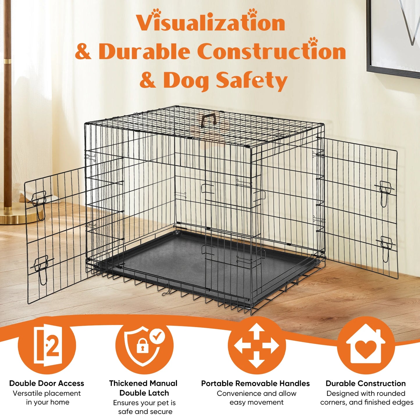 48 Inch Double Door Folding Dog Cage