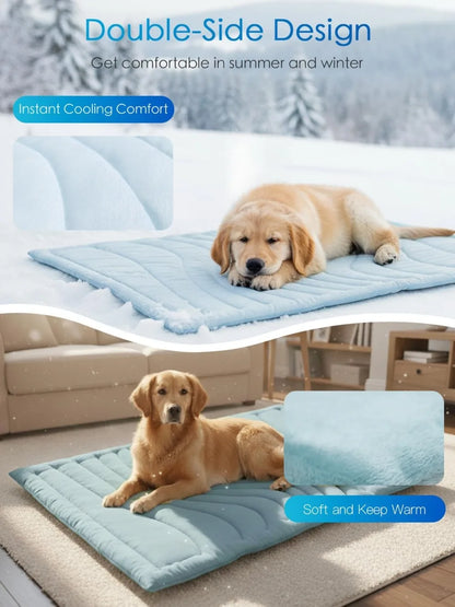 Dog Cooling Mat, Q-MAX＞0.46, Thickened Breathable Cold Pad for Summer, 36"x23" Portable Washable Pet Bed, Rapid Cooling Durable Non-Gel Blue